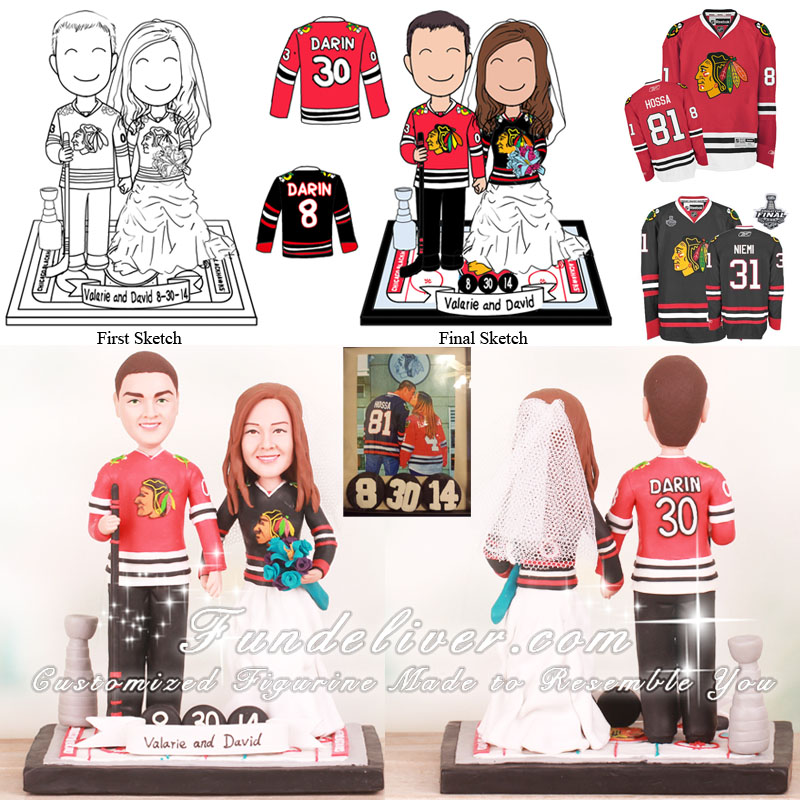 Chicago Blackhawks Ice Hockey Wedding Cake Toppers
